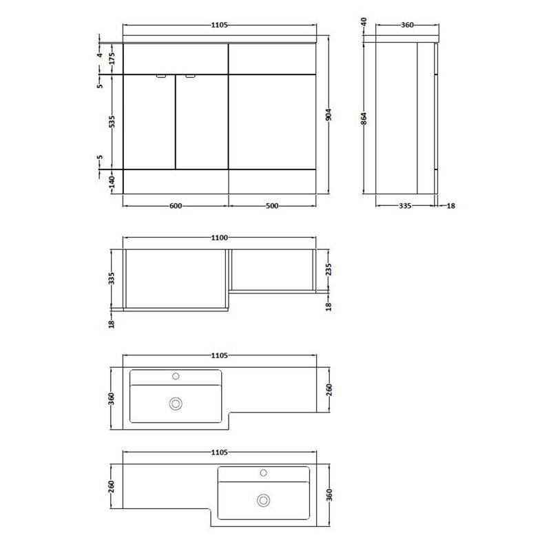 Fusion Bathroom Vanity with Basin, Right-Handed, Gloss White