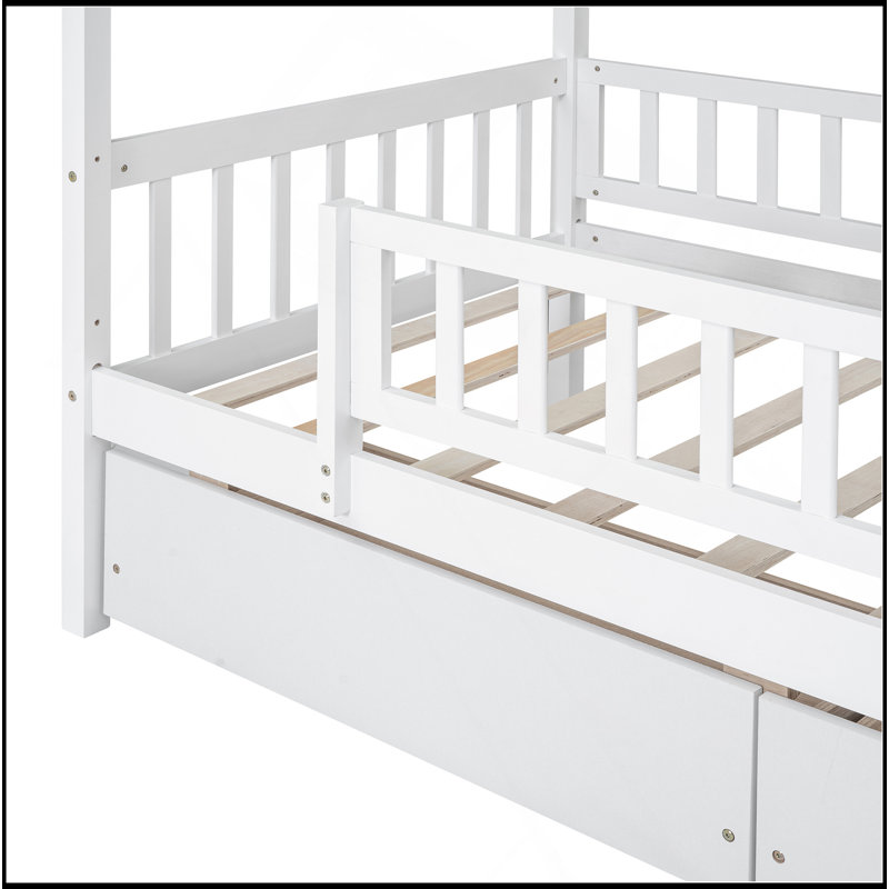 Lit en bois avec deux tiroirs, White