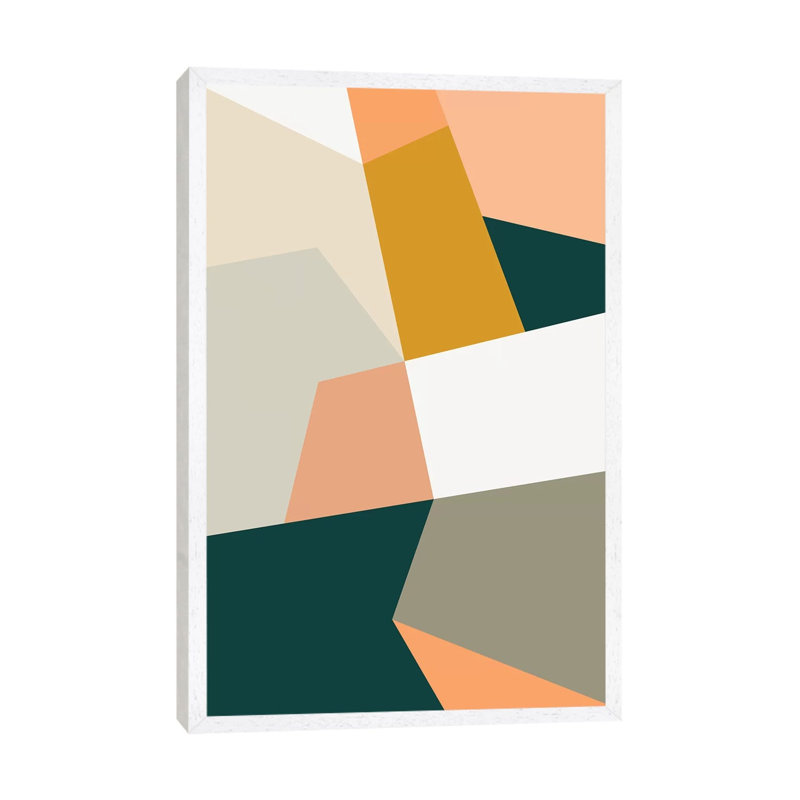 Abstract Geometric XXVII Green - Print on Canvas, White Framed, 152.5 cm H x 101.5 cm W