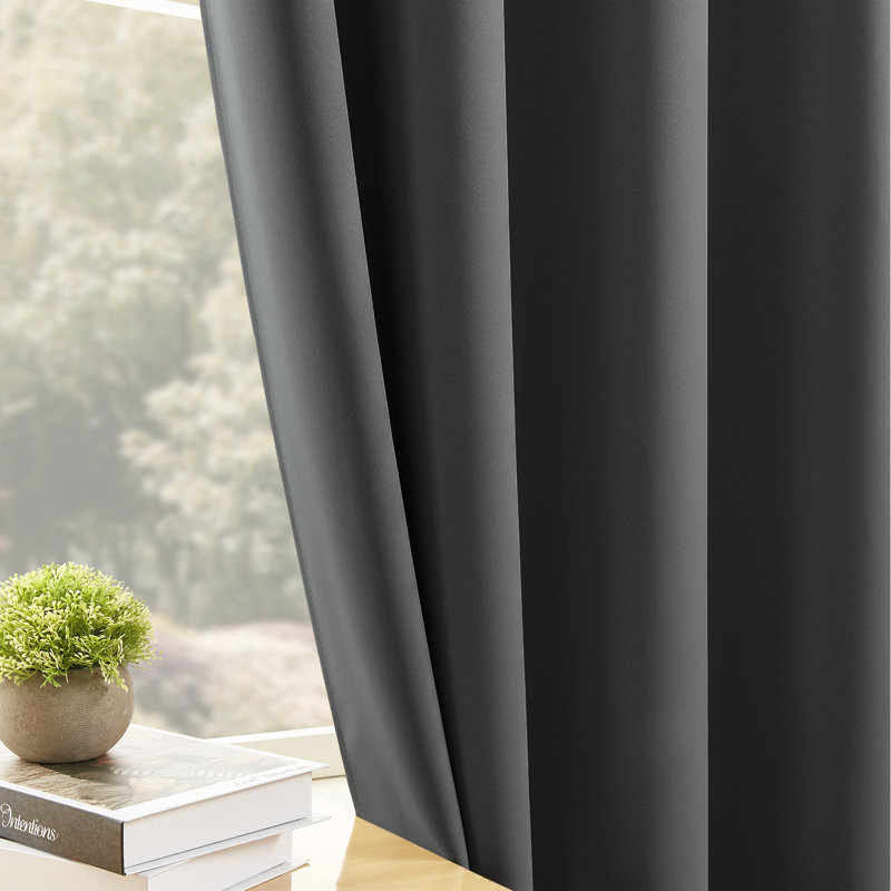 Grommet Top Blackout Room Darkening Curtains, Solid Thermal Insulated Polyester Window Curtain Set, 2 Panels, 52" W x 90" L