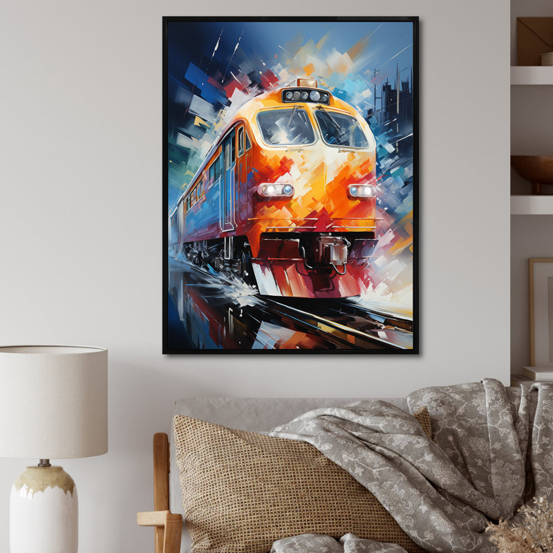 Abstrait train vibrant mouvement III - art mural moderne sur toile, H 32 po x l 24 po x P 1 po, Cadre flottant noir