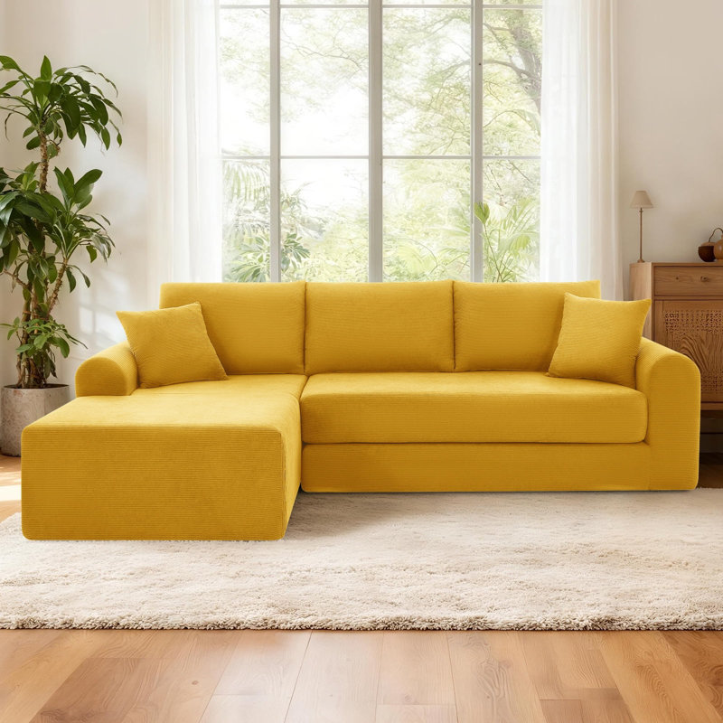 103” Modular Sectional Cloud Sofa For Living Room Modern Minimalist Couch With L-shaped Chaise Upholstered Corduroy Couch , Deep Seat, No Assembly Required
