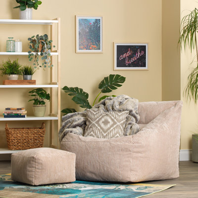 Bean Bag Bazaar Natalia Corduroy Armchair Bean Bag and Square Footstool