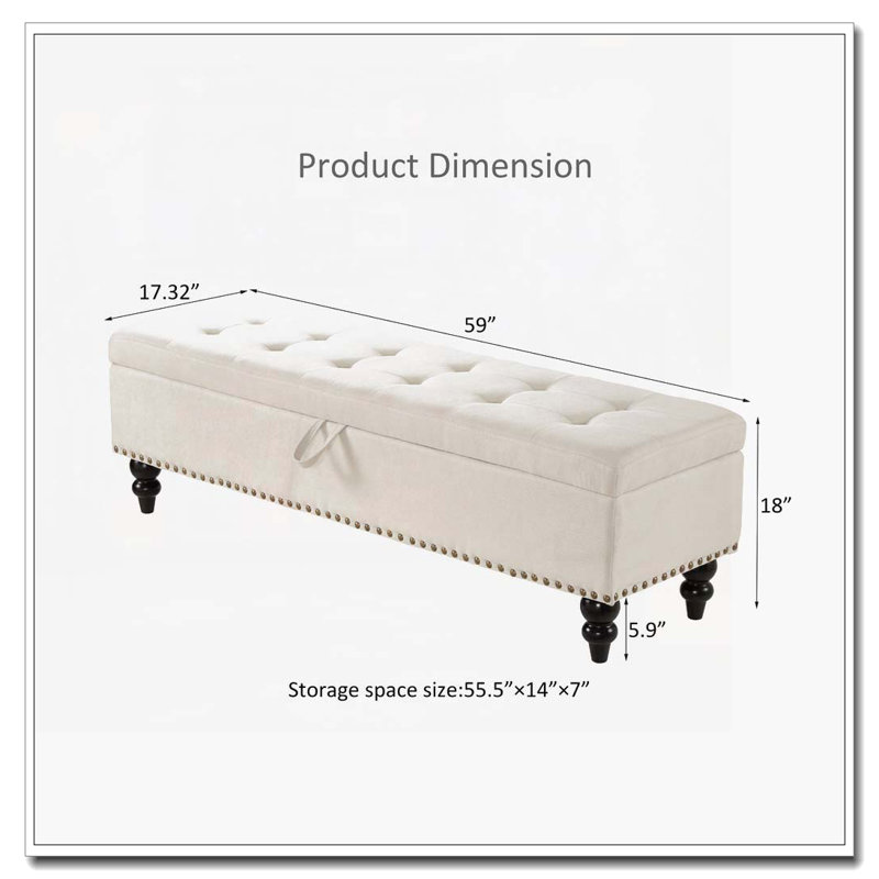 Banc de rangement à couvercle rabattable de 51,5 po de largeur, Beige