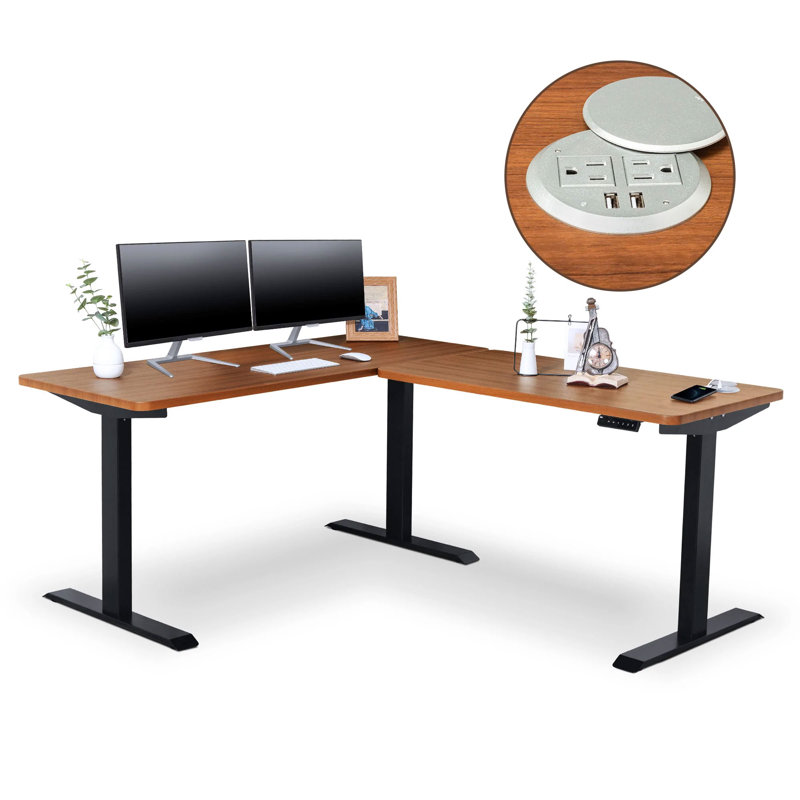 Adjustable Height L-Shaped Standing Desk with Built-In Electrical Outlet