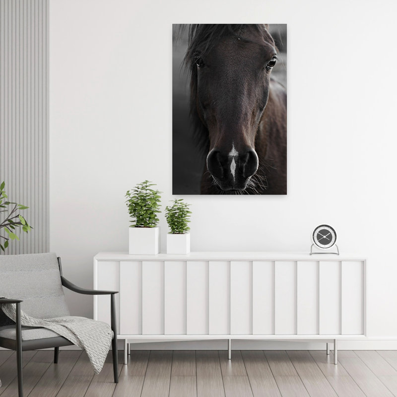 Art contemporain abstrait cheval noir foncé, H 36 po x l 24 po