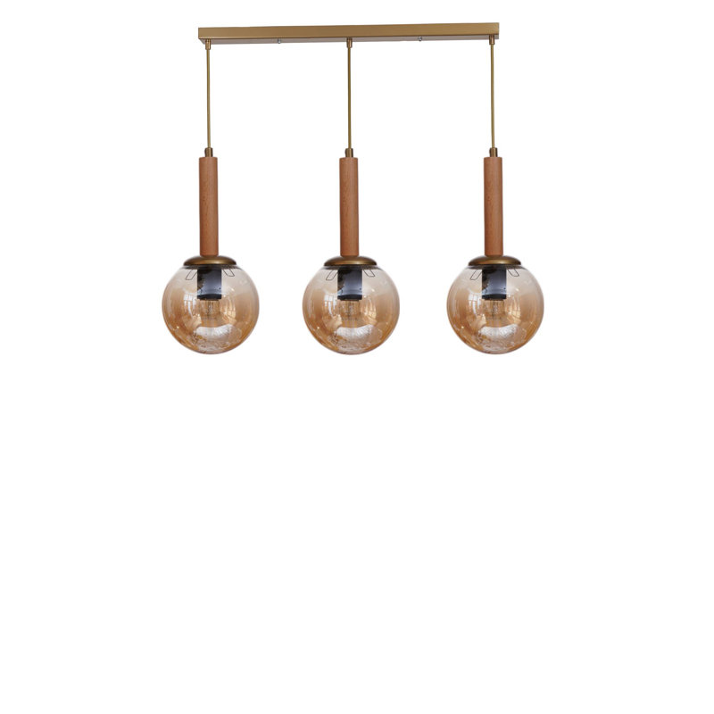 Élégant lustre en métal avec capuchon en verre, finition miel et chêne, hauteur réglable, 5,9 po x 5,9 po | Plaque de base: 21,7 po x 2,4 po x 1,2 po | 3 x douilles E27 (40 W maximum) | Éclairage moderne pour la salle à manger et les espaces de vie
