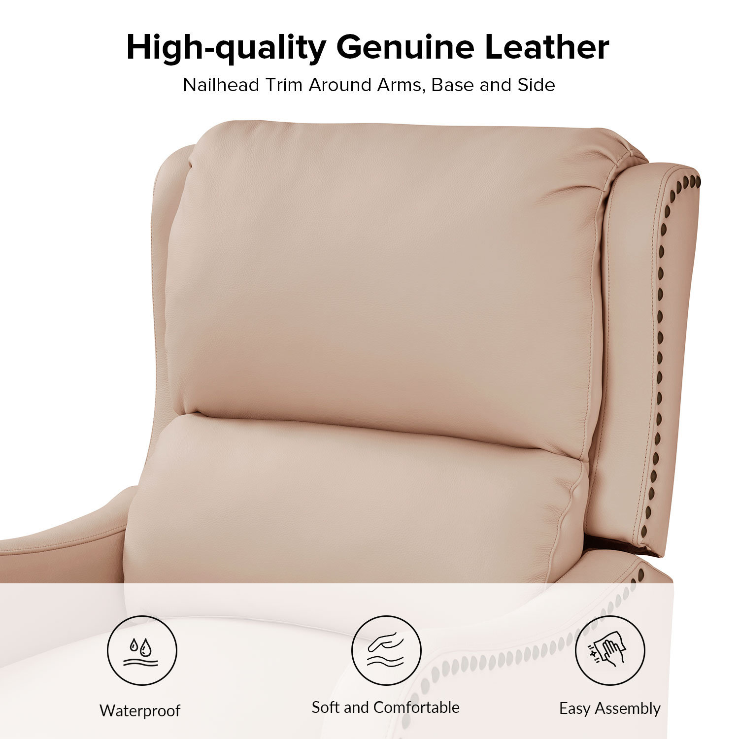 Beecher 29" Genuine Leather Manual Recliner, Pink Genuine Leather