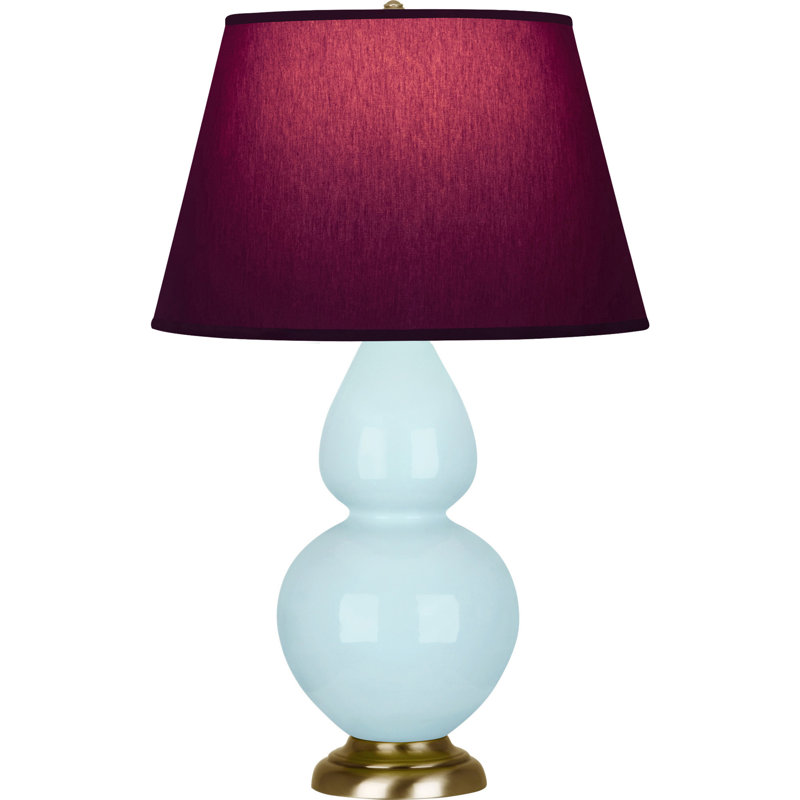 Lampe de table double gourde en céramique, Prune / lavande, Bleu bébé verni / laiton, Laiton