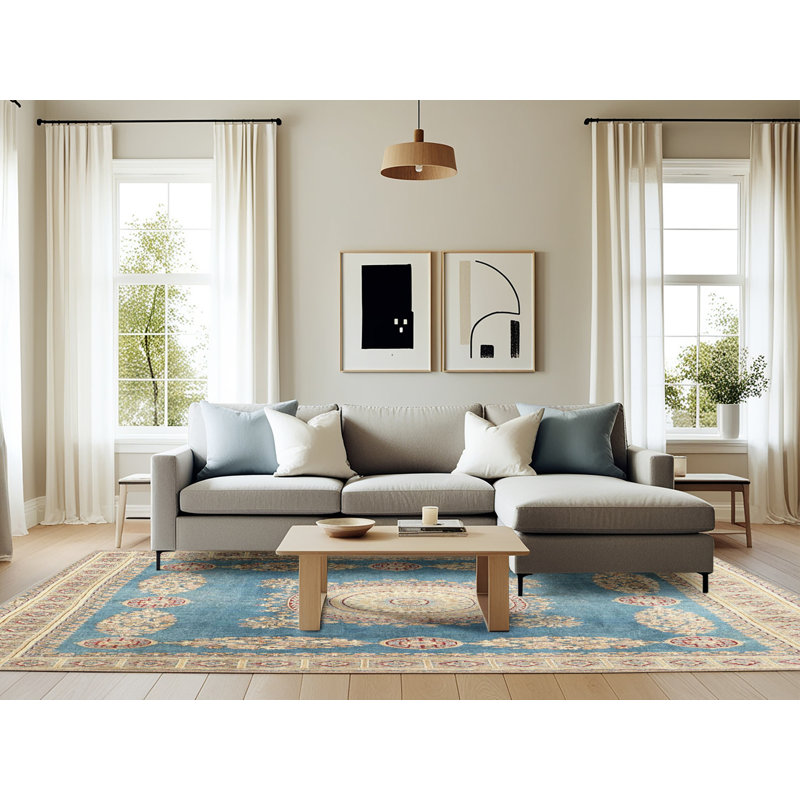 Tapis oriental bleu / beige, Rectangle 6 pi x 9 pi