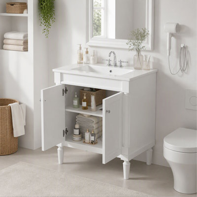 Meuble-lavabo de salle de bain avec lavabo en céramique, 30 po, portes à fermeture douce, pieds en bois massif