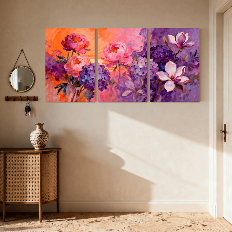 Plantes et fleurs, ensemble de 3 reproductions d'art sur toile, H 30 po x l 60 po