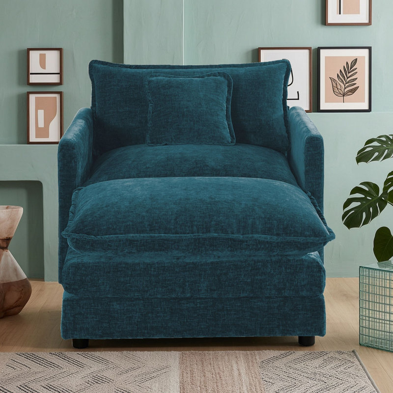 Chaise d'appoint avec repose-pieds, Bleu