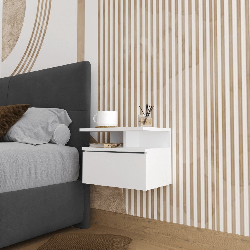 45cm W Manufactured Wood Bedside Table, Wood White