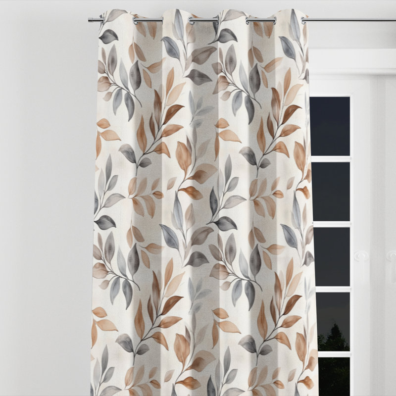 Floral Room Darkening Curtains - Classic Boho Botanical Boho Leaves Grommet Curtain - 1 Panel, 52" W x 108" L