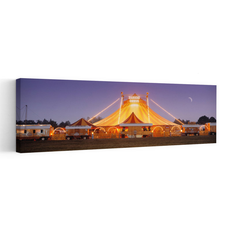 Circus Lit Up At Dusk Circus Narodni Tent Prague Czech Republic by Frank Chmura - Wrapped Canvas Panoramic Print