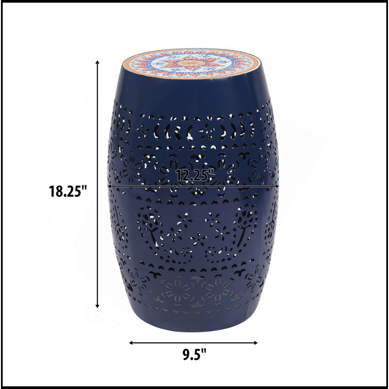 RUBY12 Inch Mosaic Side Table With Boho Pattern, Weather-Resistant And Durable For Indoor And Outdoor Use, Dark Blue