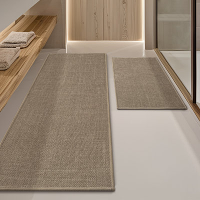 Ensemble de 2 tapis de bain d'aspect lin avec envers antidérapant