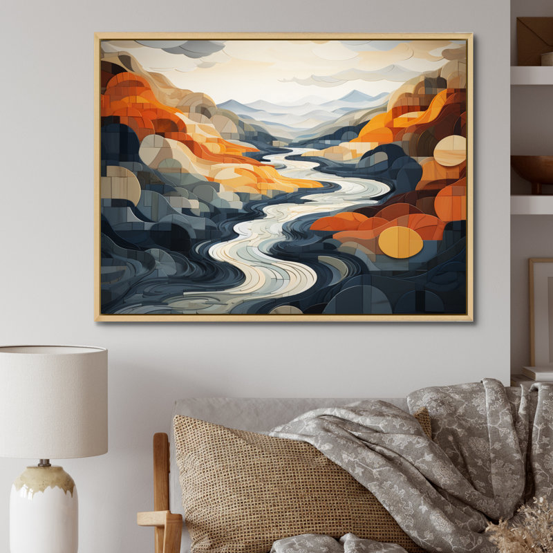 «Jalyah River Flowing Waters Collage II», reproduction sur toile, H 16 po x l 32 po x P 1 po, Cadre naturel flottant