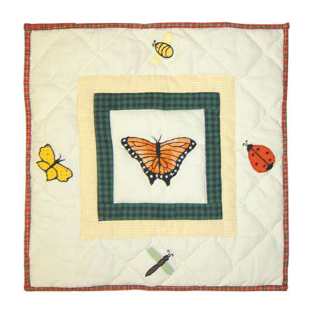 Bug Garden Appliqued Cotton Reversible Throw Pillow