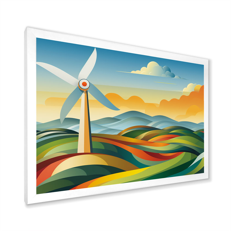 «Green Holland Windturbine Meadow Views I - Wind Turbines», art mural, Cadre flottant brun, H 24 po x l 32 po x P 1 po
