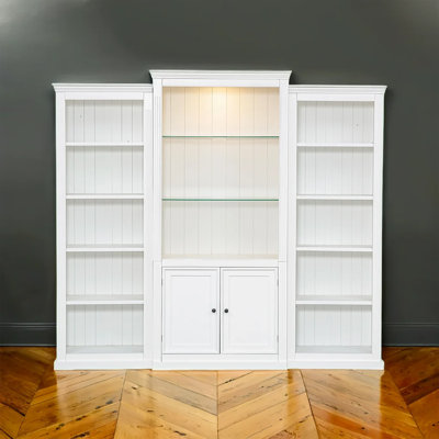 78.75'' Tall 3-Pieces Bookcase Display Cabinet Retro Style Bookshelves With Tempered Glass Shelves
