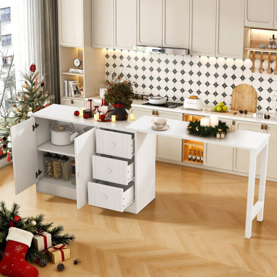 Armoire de bar en bois de 89,7 po avec table extensible et tablettes réglables, bar multi-usages et bar à boissons pour la cuisine et le salon