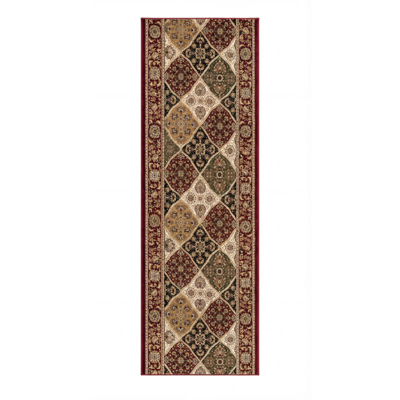 Tapis de couloir intérieur / médaillon perse rouge / noir 3 pi x 8 pi (2 pi 8 po x 8 pi) Aseel de Tapis Branch
