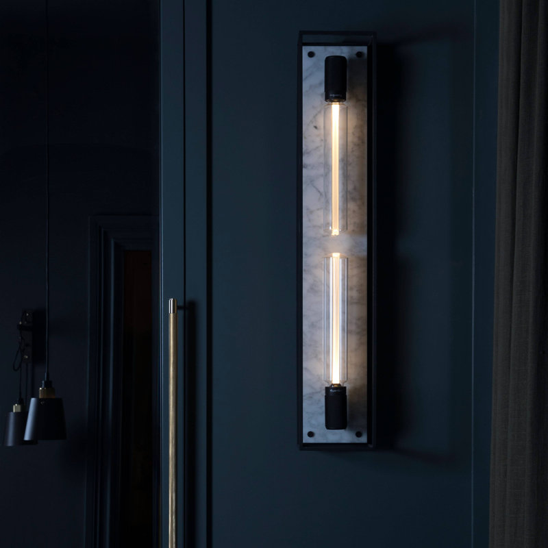 2 - Light Flush Mounted Sconce, Black Marble