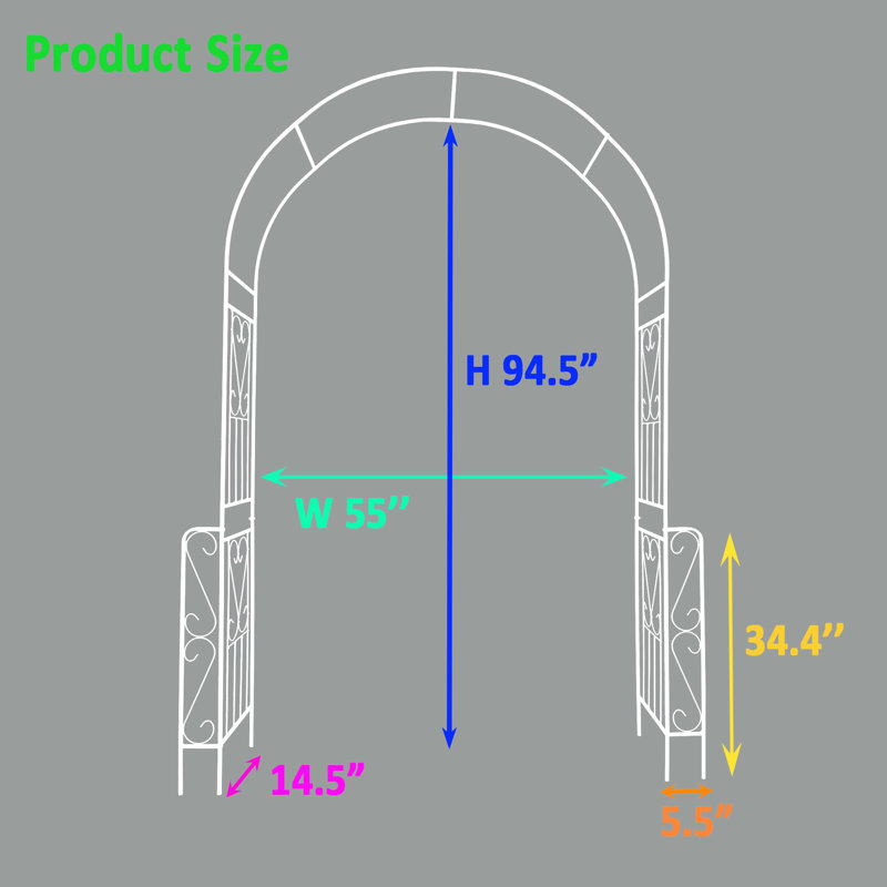 Arche de jardin blanc crème crème, 55 po x 94,5 po, métal pour le soutien des plantes, 94,5 po, blanc, améliore l'apparence