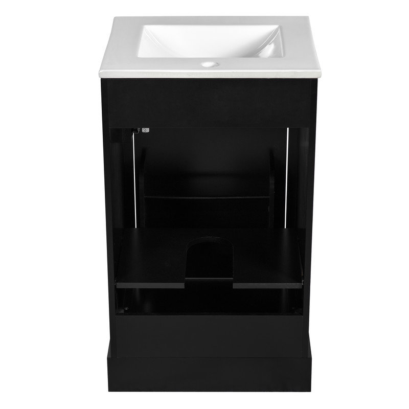 20" Bathroom Vanity with Ceramic Sink, Soft Close Door, Adjustable Shelf,Ideal for Small Bathrooms, Black