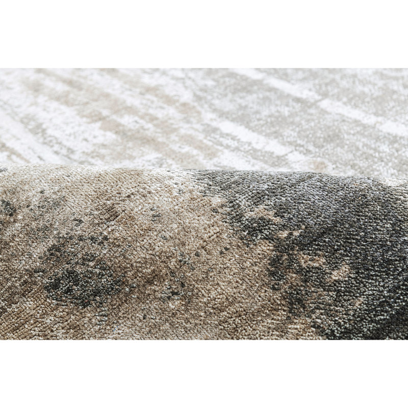 Tapis beige et gris noué à la main de haute qualité, Rectangle 5' x 8'
