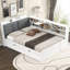 Lit plateforme en bois avec lit gigogne, tablettes et tête de lit-1067365783