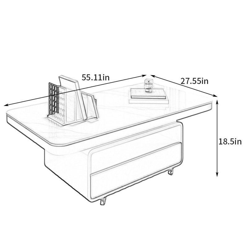 Hermia, H 18,5 po x L 55,11 po x l 27,55 po, Blanc / Gris, Blanc