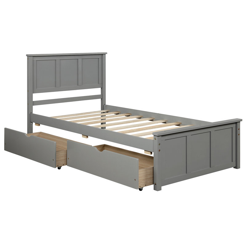Lit plateforme avec 2 tiroirs et roulettes, Gris