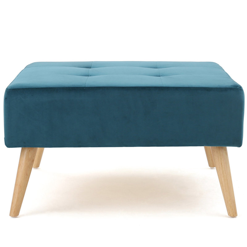 Avec revêtement en velours bleu sarcelle et style Mid-Century moderne, pieds solides, couvre-pieds en bouleau de 30,5 x 30,5 x 17 po