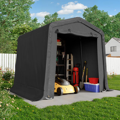 Abri de rangement extérieur robuste, remise de garage avec 2 portes à fermeture à glissière, cadre en acier galvanisé pour équipement de motocyclette, vélo et pelouse (8 x 8 pi, kaki)