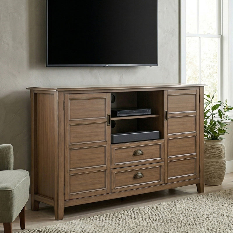 Burlington 54"W Solid Wood Transitional Tall TV Stand for TVs up to 60" with 2 Cabinets, 2 Drawers, and Adjustable Shelf
