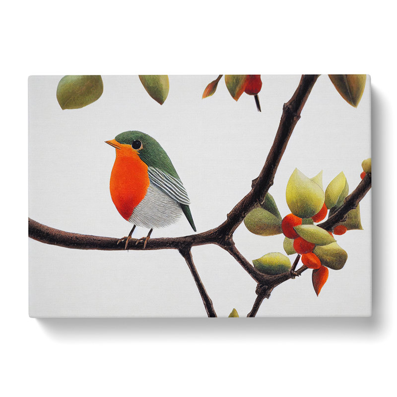 Captivating Robin Bird - Wrapped Canvas Painting, 35cm H x 50cm W x 3cm D