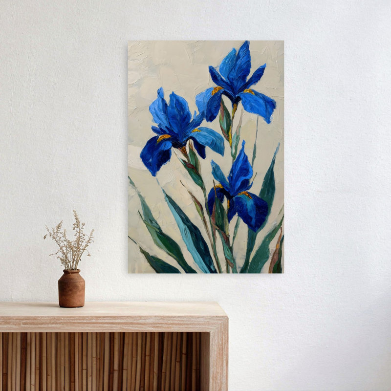 Blue Iris II Bold Contemporary Elegant Flower Nature Wall Art Print 1 Piece Wrapped Canvas Wall Art, 60.96cm H x 40.64cm W