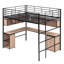 Lit mezzanine en métal avec bibliothèque, bureau et armoire-932023549