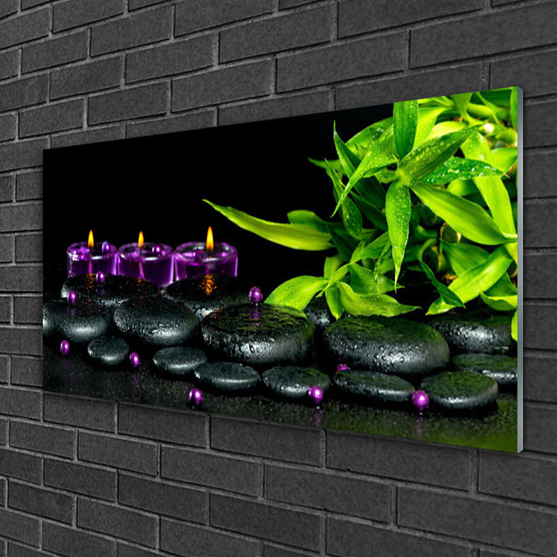 Candle Stones Leaves - Unframed Photograph on Glass