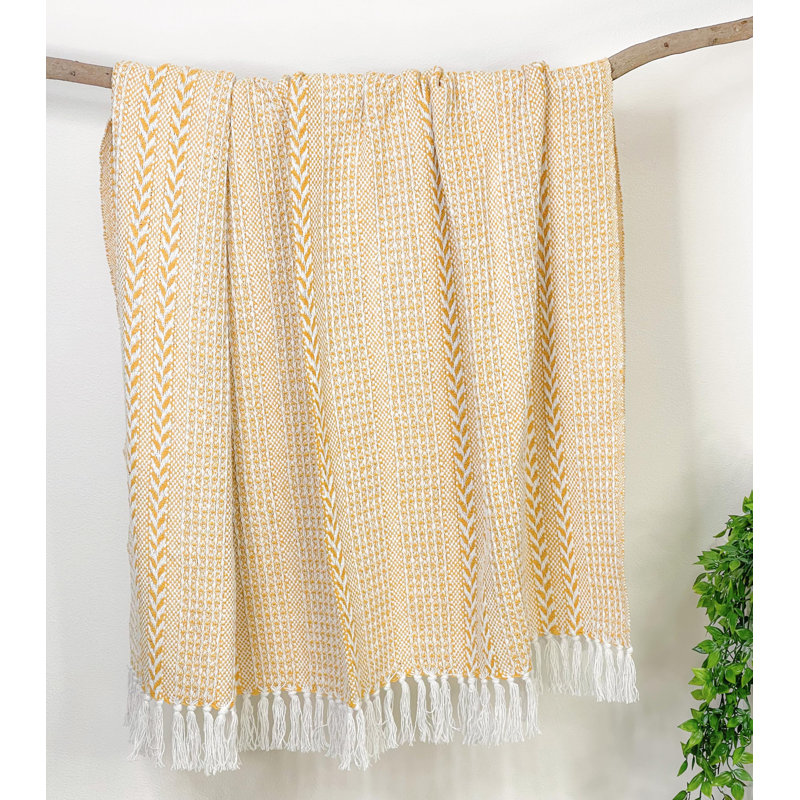 Jeté 100% coton, Jaune / Blanc