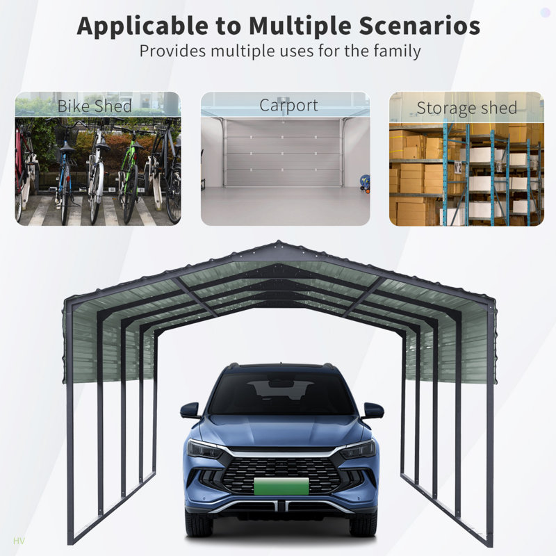 Abri d'auto en métal 12 x 20 pi, auvent robuste en acier galvanisé pour la neige, abri d'auto imperméable