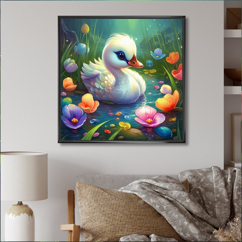 «Cute Baby Swan I», reproduction sur toile, H 16 po x l 16 po x P 1 po, Cadre flottant noir