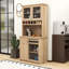 Garde-manger autoportant en bois avec portes en verre trempé, tablettes réglables et porte-bouteilles-1011580386