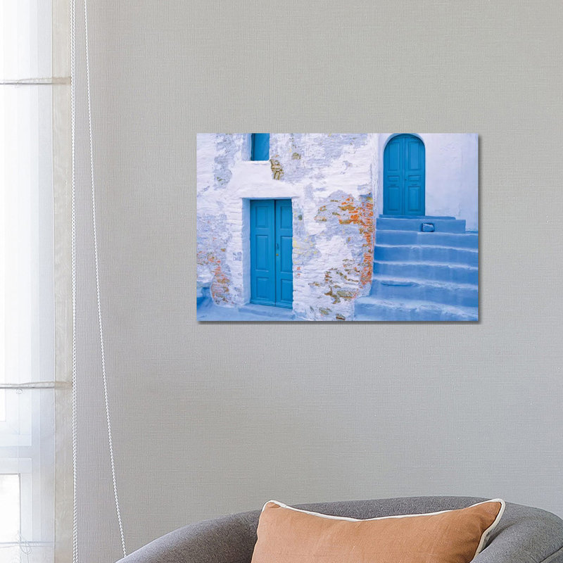Greece, Symi. Blue Doors And Stairway Of House. by Jaynes Gallery - Wrapped Canvas Gallery-Wrapped Canvas Giclée