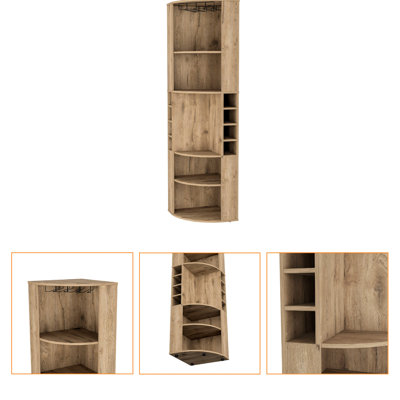 Armoire de bar à 5 tablettes pour le salon - Solution de rangement spacieuse couleur bois naturel, coin 95,2 lb Optimisation du matériau d'utilisation de l'espace, lourd