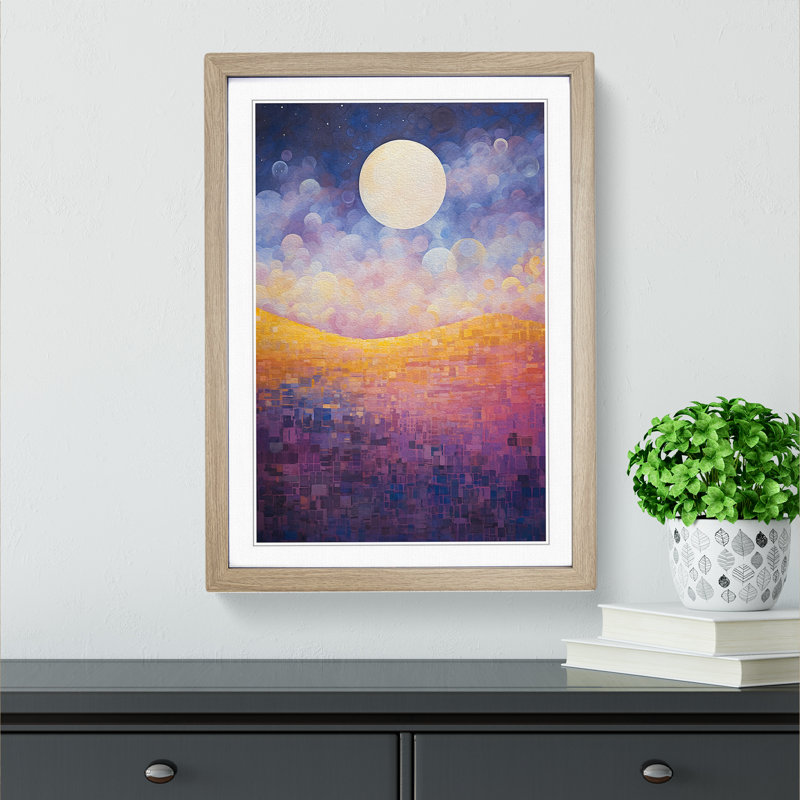 XYZ-FRM-V1223-4545 Moon Colour Field No.2 - Single Picture Frame Print on Wood, 34cm H x 25cm W x 2cm D, Oak 