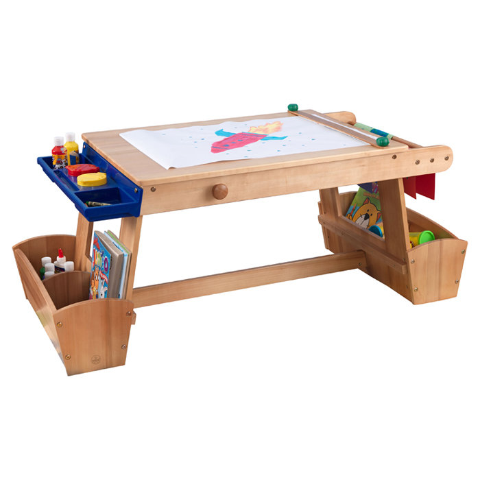 Wooden Art Table with Drying Rack & Storage Bins, Natural